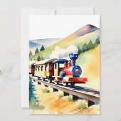 電車の誕生日かわいいテディベアのおもちゃ列車を運転する 招待状 (裏面)