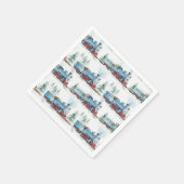 電車の誕生日パーティーベビーシャワー水色ブルー スタンダードカクテルナプキン (角)