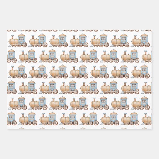 電車の誕生日パーティー赤ちゃんシャワー ラッピングペーパーシート (正面2)