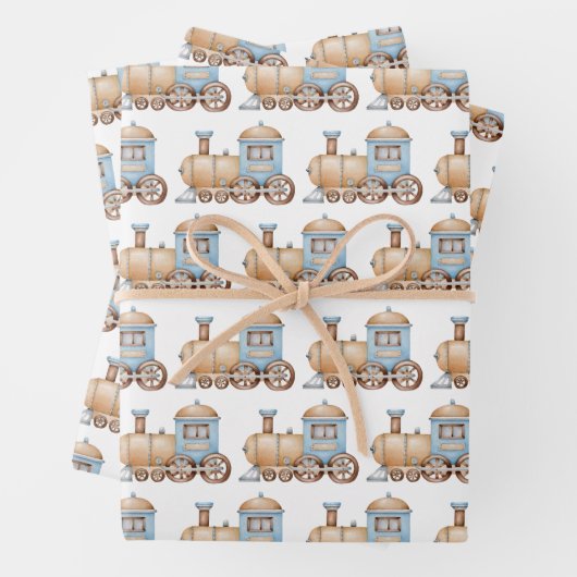 電車の誕生日パーティー赤ちゃんシャワー ラッピングペーパーシート (インサイチュ)