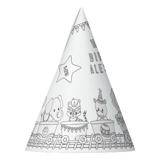 電車の誕生日パーティー – 色あなたのパーティー帽子 パーティーハット (左)