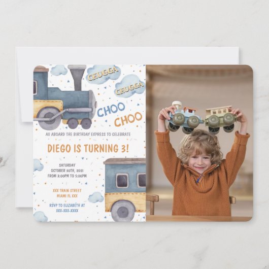 電車の誕生日写真招待状 招待状 (正面)