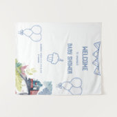 電車の青いバルーン男の子お洒落シャワー タペストリー (正面(横))