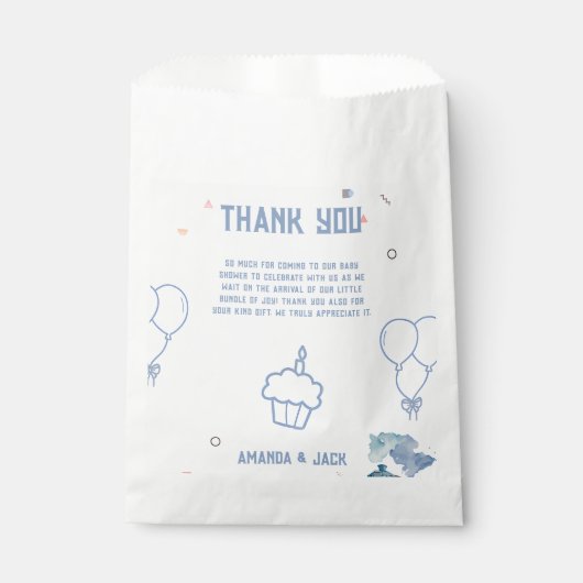 電車の青いバルーン男の子お洒落シャワー フェイバーバッグ (正面)