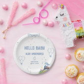 電車の青いバルーン男の子お洒落シャワー ペーパープレート (パーティー)