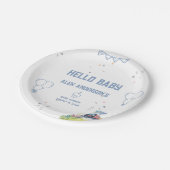 電車の青いバルーン男の子お洒落シャワー ペーパープレート (アングル)