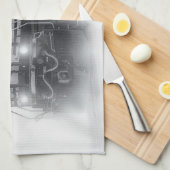 電車の黒白 キッチンタオル (四つ折り)