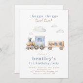 電車の2歳誕生日招待状 | デジタルまたは印刷 招待状 (正面/裏面)