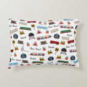 電車パターンリトルボーイ名Choo Choo Kids アクセントクッション (正面)