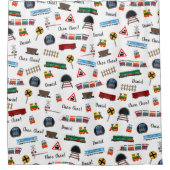 電車パターンリトルボーイ名Choo Choo Kids シャワーカーテン (正面)