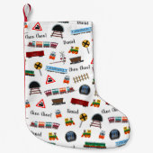 電車パターンリトルボーイ名Choo Choo Kids スモールクリスマスストッキング (正面)