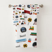 電車パターンリトルボーイ名Choo Choo Kids バスタオルセット (インサイチュ)