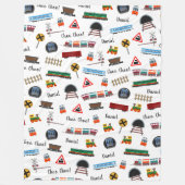 電車パターンリトルボーイ名Choo Choo Kids フリースブランケット (正面)