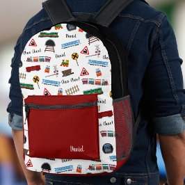 電車パターンリトルボーイ名Choo Choo Kids プリントバックパック