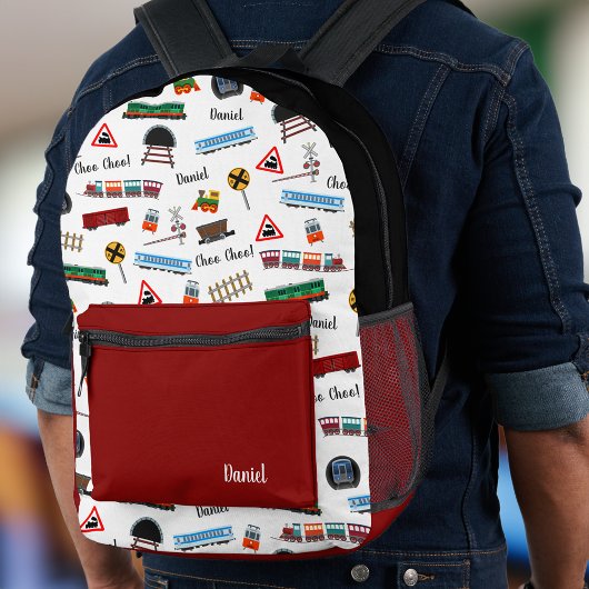 電車パターンリトルボーイ名Choo Choo Kids プリントバックパック
