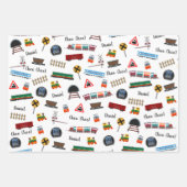 電車パターンリトルボーイ名Choo Choo Kids ラッピングペーパーシート (正面3)