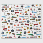 電車パターンリトルボーイ名Choo Choo Kids ラッピングペーパー (フラット)