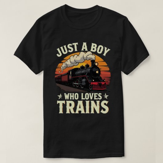 電車好きな少年 ヴィンテージ トレインラバー Tシャツ (デザイン正面)