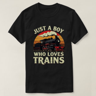 電車好きな少年 ヴィンテージ トレインラバー Tシャツ