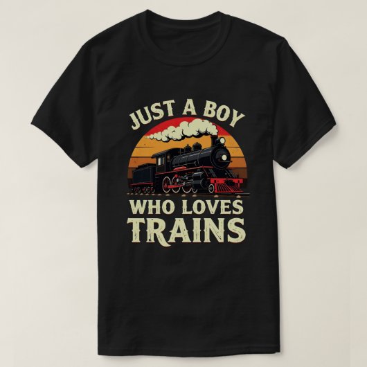 電車好きな少年 ヴィンテージ トレインラバー Tシャツ (デザイン正面)