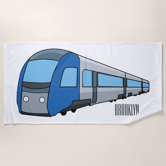 電車漫画イラストレーション ビーチタオル (正面)