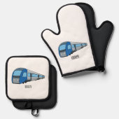 電車漫画イラストレーション 鍋つかみ&鍋敷きセット (正面/裏面)