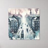 電車線付き水カラー上部通りビュー キャンバスプリント (正面)