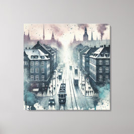 電車線付き水カラー上部通りビュー キャンバスプリント