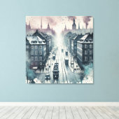 電車線付き水カラー上部通りビュー キャンバスプリント (インサイチュ (ウッドフロア))