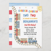 電車誕生日招待Chugga Choo Boy Blue Red 招待状 (正面/裏面)