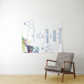 電車 ブルーバルーン 男の子 ファンシー ベビーシャワー タペストリー (インサイチュ(横))