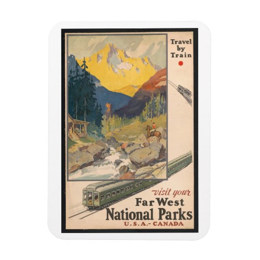 電車、国立公園、ヴィンテージスタイル マグネット (縦)