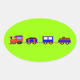 電車–312107電車の漫画のおもちゃエンジンカー赤いブルー 楕円形シール