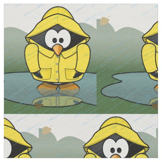 震える雨の日ペンギンThunder_Cove ファブリック (クローズアップ)