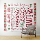 霊の赤緑色のモノグラムのクリスマスフルーツ タペストリー (インサイチュ(横))