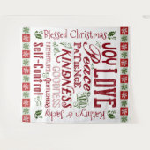 霊の赤緑色のモノグラムのクリスマスフルーツ タペストリー (正面(横))