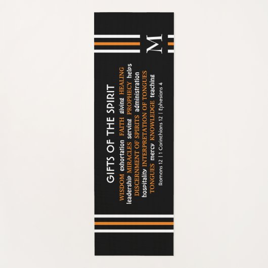 霊スタイリッシュキリスト教モノグラムのブラックギフト ヨガマット (正面)