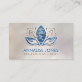 霊気のシンボルと手のロータスブルー大理石 名刺 (正面)