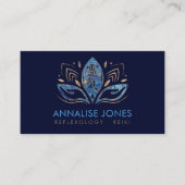 霊気のシンボルと手のロータスブルー大理石 名刺 (正面)