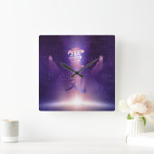 霊気のシンボルと紫色の光の癒し手 スクエア壁時計 (ホーム)