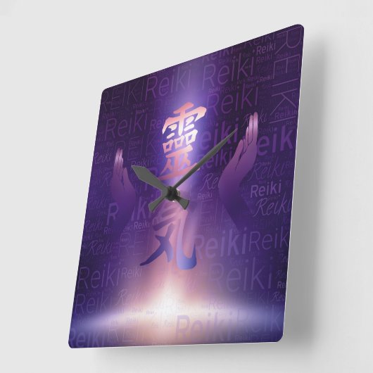 霊気のシンボルと紫色の光の癒し手 スクエア壁時計 (傾斜)