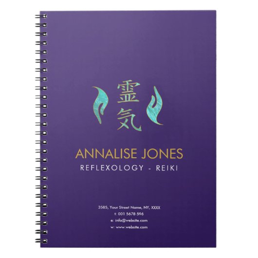 霊気の治療手および金ゴールドの記号 ノートブック (正面)