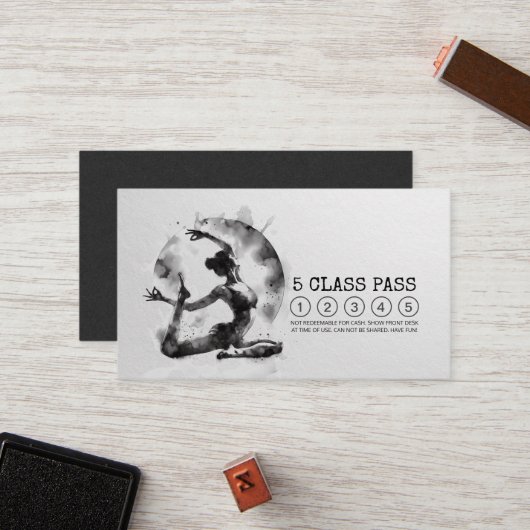 霊気インストラクターヨガポーズ白黒クラスパス ロイヤリティカード (正面/裏面インサイチュ)