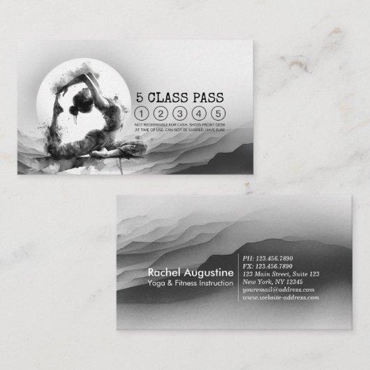 霊気インストラクターヨガポーズ白黒クラスパス ロイヤリティカード (正面/裏面)