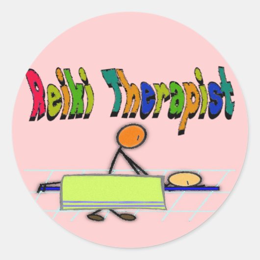 霊気セラピスト--棒人間たちデザイン- – 水色 ラウンドシール (正面)