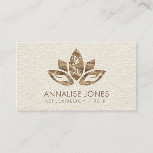 霊気ヒーリングシンボルと手inロータス 名刺 (正面)