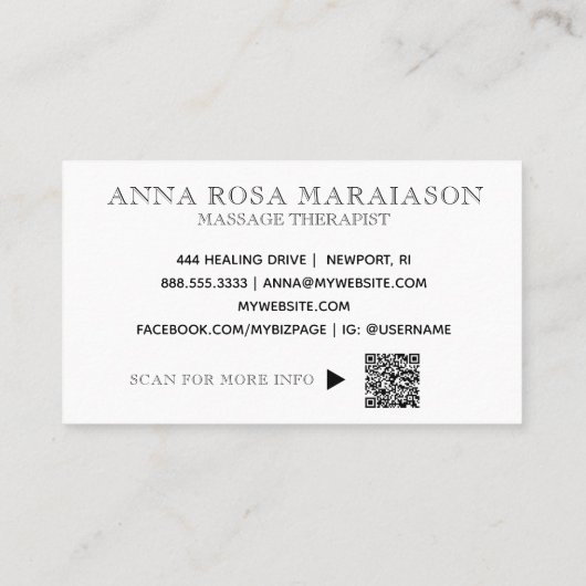 *～*。霊気マッサージセラピストマッサージセラピーQR  名刺 (裏面)