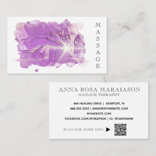*～*。霊気マッサージセラピストマッサージセラピーQR  名刺 (正面/裏面)