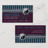 霊気モダンYinYangティール(緑がかった色)+プラムスパークルパターン 名刺 (正面/裏面)