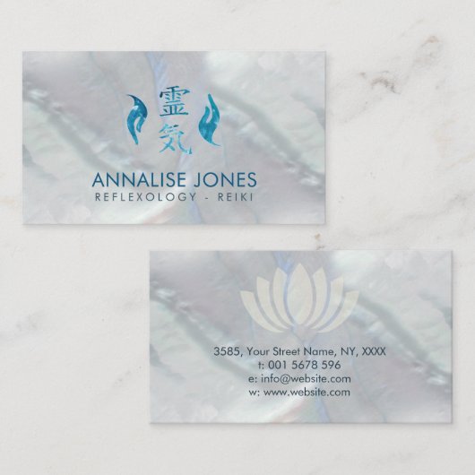 霊気治療の記号および手のアクアマリンの石 名刺 (正面/裏面)